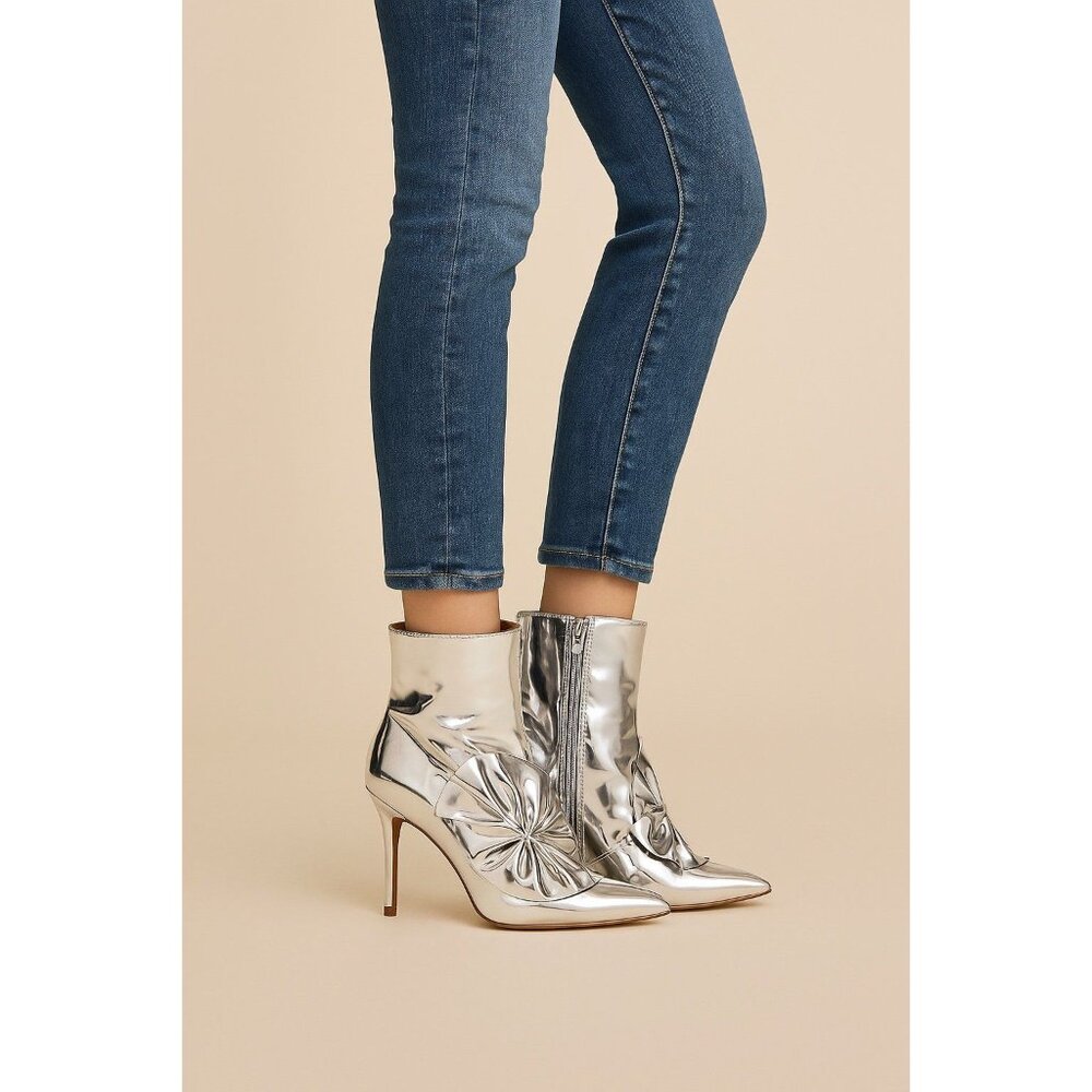 Sam Edelman Esmae2 Silver Specchio Bow Ankle Boots | Size 6.5M | NEW (Tried On)